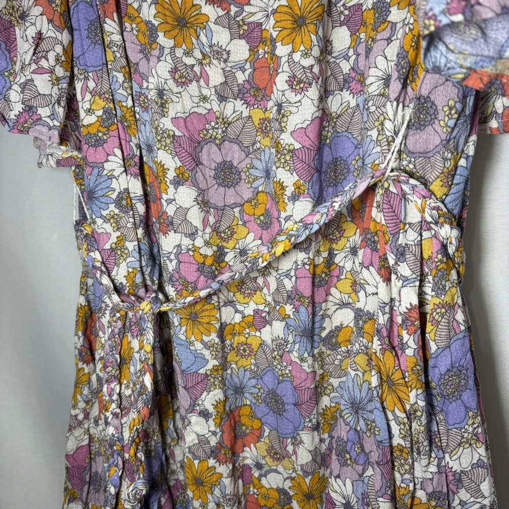 Cynthia Rowley Floral Off Shoulder Mini Dress XL Purple Orange Boho Tassel Belt - Picture 6 of 12